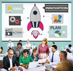 Sticker - Innovation Plan Planning Ideas Action Launch Start Up Success Concept