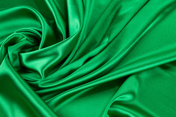 Wall Mural - Green silk cloth with soft folds.