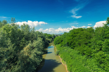 Canvas Print - River and countryside in sping season, Tuscany