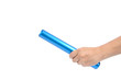 © ZhouEka - Thai man hand holding blue relay baton on white background.