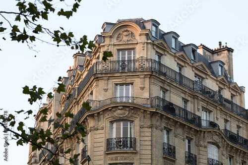 corner of of typical house with balcony in Paris, France Poster