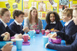 © Monkey Business - Schoolchildren With Teacher Sitting At Table Eating Lunch