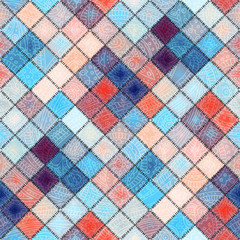 Poster - Small diagonal squares in patchwork stylle with paisley
