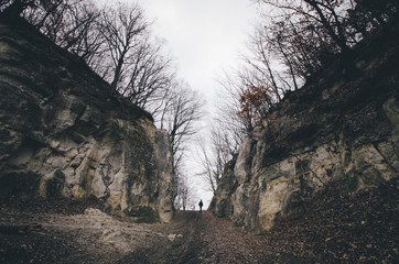 Wall Mural - man on path between cliffs