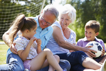 Wall Mural - Grandparents And Grandchildren Playing Football In Garden