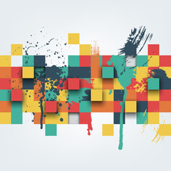 Poster - Illustration of abstract texture with squares and paint splashes