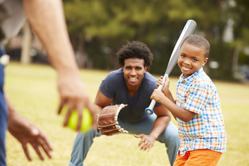 Grandfather With Son And Grandson Playing Baseball