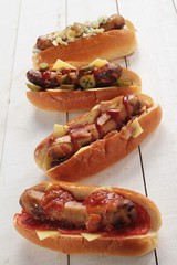 Wall Mural - hotdog selection on white boards