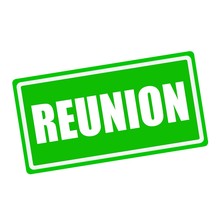 Reunion White Stamp Text On Green Background