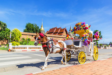 Horse Carriage Front Of Wat Phrathat Lampang Temple