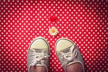 Pumps, Daisy And Heart On Red Polka Dots