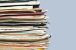 Pile of old magazines and books close up