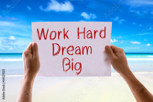 Work Hard Dream Big Card With Beach Background Buy This
