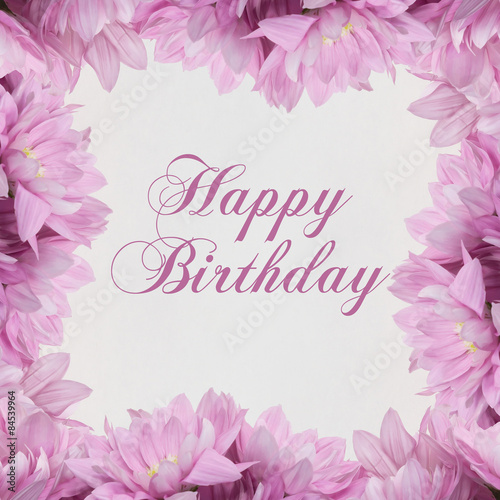 Happy Birthday Flowers frame on white background Stock Illustration