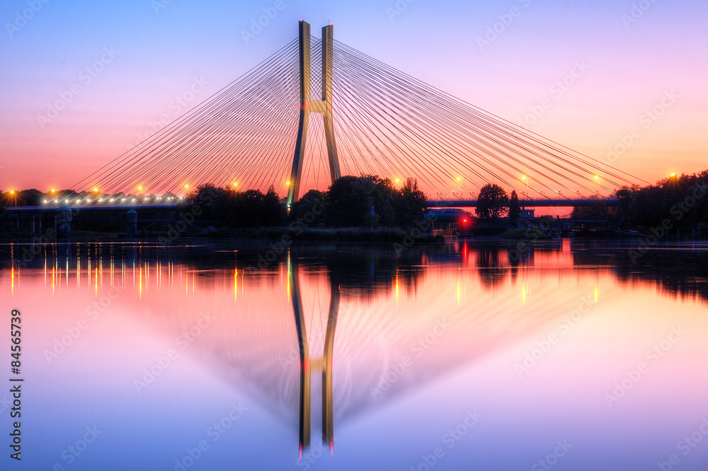 Obraz na płótnie Wrocław most o zachodzie słońca w salonie