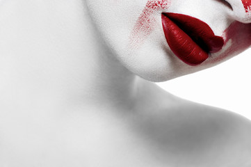 Fototapeta fashion beauty female model with white skin and bloody lips