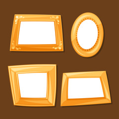 Set of gold various frames on brown background