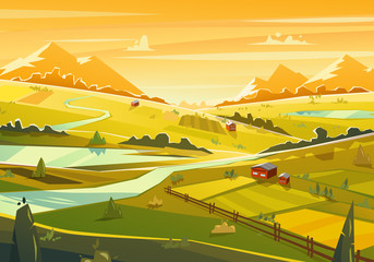 Wall Mural - Rural landscape. Vector illustration.