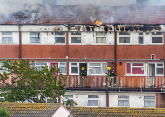 Fire in residential building and rescue.