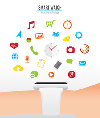 Poster - Vector : Hand with smart watch and smart watch function icons fl