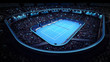 illuminated tennis stadium with blue court