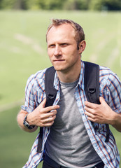 Wall Mural - man with backpack portrait