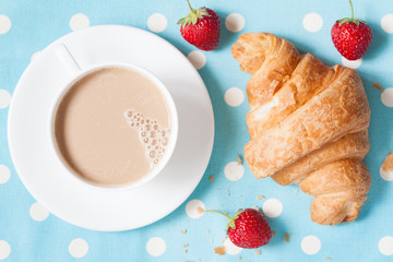 Wall Mural - traditional rustic croissant sweet french pastry and a cup of