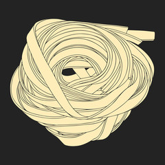 Wall Mural - Vector hand drawn pasta. Fettuccine nest on the black background