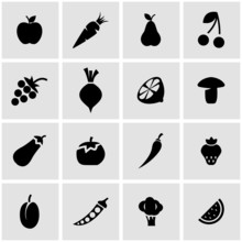 Vector Black Fruit And Vegetables Icon Set