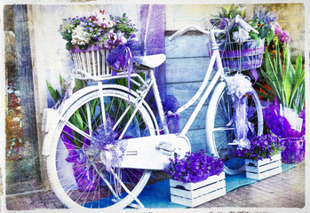 Wall Mural - vintage floral bike - artistic picture