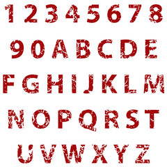 Fototapete - Grunge full alphabet and numbers