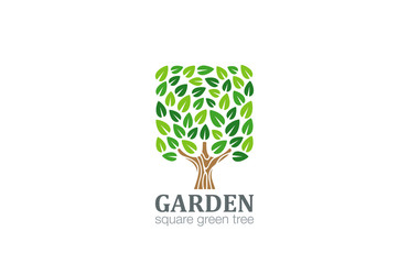 Poster - Green Tree Logo Square shape design vector template...Eco Farm L