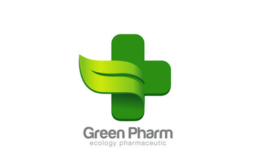 Wall Mural - Green Eco Pharmacy Medical Cross Logo design vector template...E