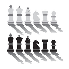 Wall Mural - Vector flat graphic chess pieces with long shadows, isolated on white.