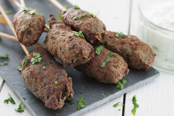 Poster - mini canape shish kofta kofte kebabs on platter