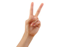 Girl Hand Showing Two Fingers Isolated On A White Background