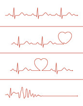 Set Of Various Cardiogram Lines. Cardiogram Lines Of Healthy Heart And Heart Stop