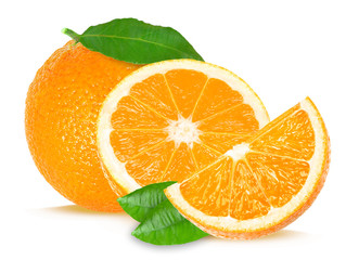 Wall Mural - Orange and slice isolated on white background