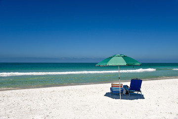 Wall Mural - Beach Chairs with Umbrella