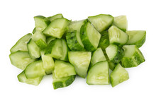 Heap Of Chopped Cucumbers Isolated On White