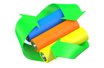 Poster - multicolored batteries with symbol recycle