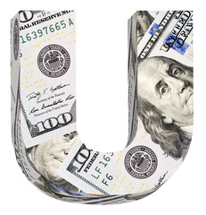 Poster - One letter from dollar bill alphabet set isolated over white.