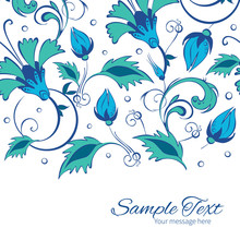 Vector Blue Green Swirly Flowers Horizontal Border Card Template