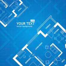 Vector Plan Blue Print. Architectural Background.  Flat Design