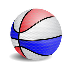 Sponge basketball ball with white, blue and red stripes