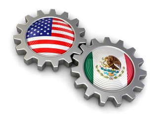Poster - USA and Mexican flags on a gears (clipping path included)