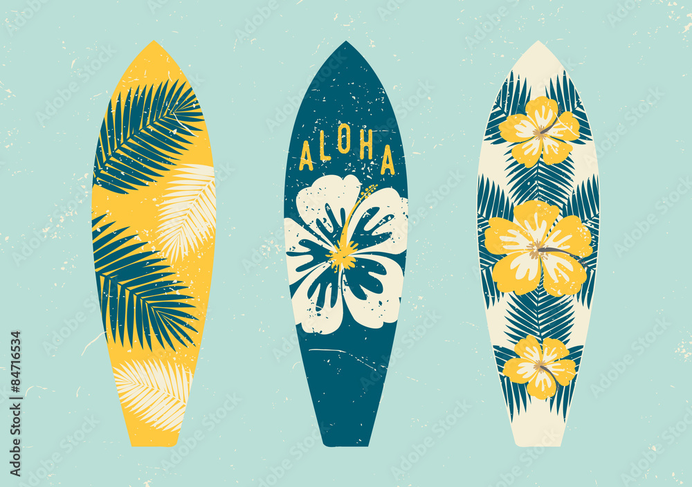 Tropical Design Surfboards Set - obrazy, fototapety, plakaty 