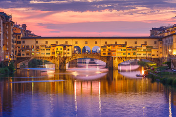 Arno and Ponte Vecchio at sunset, Florence, Italy