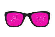 Cracked Pink Glasses.Isolated.