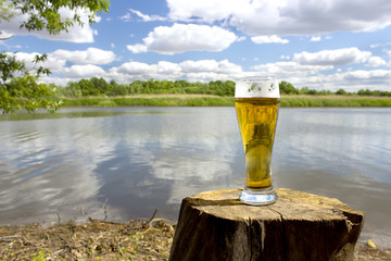 a glass of cold beer